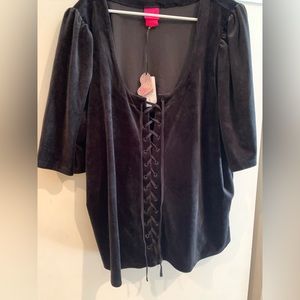 Torrid Betsey Johnson Black Velvet Puff Sleeve Corset Top 5X